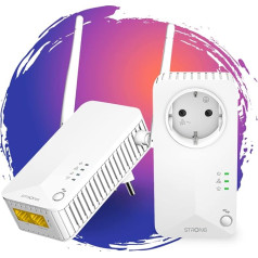 STRONG Powerline WI-FI 600 komplekts | Powerline adapteris + Powerlan WLAN adapteris | WLAN Hotspot | Līdz 600 Mbit/s | Attālums vairāk nekā 300 m, 2 komplekti