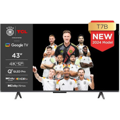 TCL 43T7B 43-Zoll QLED Pro Fernseher, 4K Ultra HD, HDR Pro, Smart TV ar Google TV (Dolby & Atmos, Motion Clarity, Freihändige Sprachsteuerung, Kompatibel mit Google Assistant & Alexa)