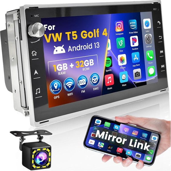 Hikity Auto Radio Double DIN Android 10.0 ar navigācijas sistēmu VW Golf 4 Bora Polo MK5 T5 Jetta Passat B5 Peugeot 307 7 collu Auto Radio Stereo ar Bluetooth Mirror Link RDS WiFi Voice Control