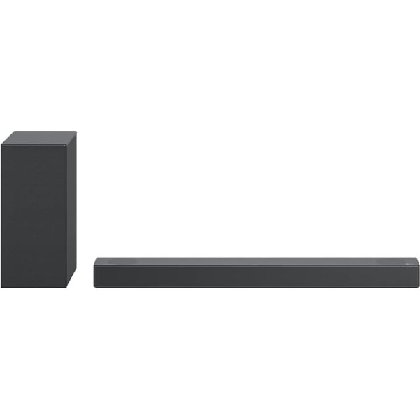 LG DS75Q 3.1.2 skaņu josla (380 W) ar bezvadu zemfrekvences skaļruni un Meridian tehnoloģiju (Dolby Atmos, HDMI, Bluetooth), tumši sudraba krāsā