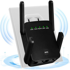 WLAN divjoslas 1200Mbit/s WLAN retranslators, WLAN Repeater 2.4GHz & 5.8GHz, WiFi Extender Booster mit WPS, WiFi interneta pastiprinātājs ar ārējiem 4 * 2dBi Dual-Band antenām līdz 3000qm (Schwarz)