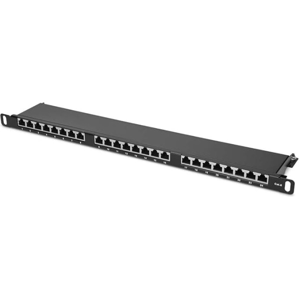 kwmobile 24 portu 0,5U Patch Panel Cat6 sadalītājs - 19 collu Patch Panel ekranēts Cat 6 kabelis ar zemējuma kabeli - ar montāžas piederumiem uzstādīšanai skapī