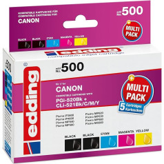 EDD-500 Druckerpatrone EDD-500 - Multipack 5 - 2x Schwarz, Cyan, Magenta, Gelb - 1x 20 ml + 4x 10,5 ml - Reichweite 1x 405 4x 960 Seiten - Ersetzt Canon PGI-520/CLI-521BK/C/M/Y