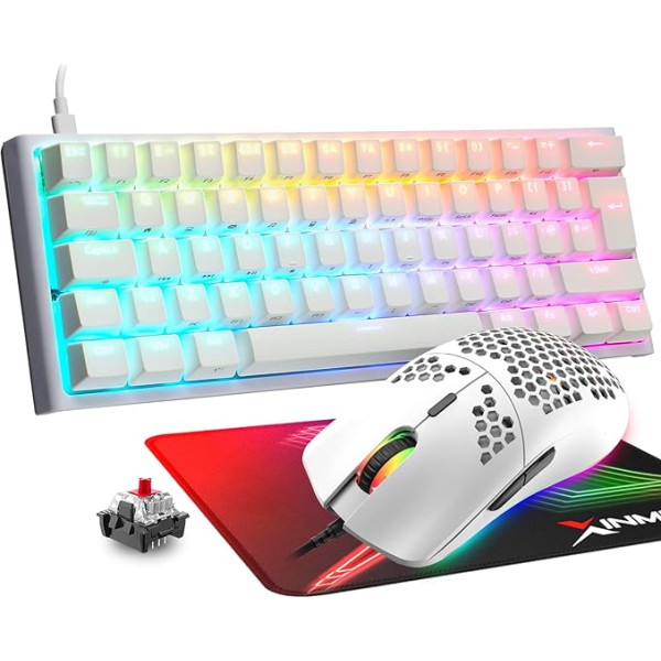 60% Žaidimų klaviatūros ir pelės Combo RGB apšviesta mechaninė klaviatūra Lengva žaidimų pelė 62 klavišai USB C laidas Klaviatūros pelė 12000dpi, skirta Windows ir Mac PC žaidėjams