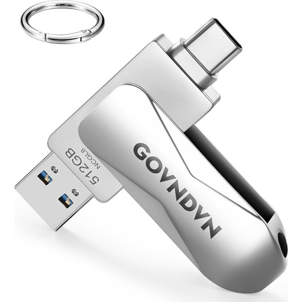 GOVNDVN USB Stick für iPhone 15, 512GB iPhone USB C Sticks mit Typ C & USB 3.0 Flash Laufwerk, iPhone Speicherstick Fotostick Externe Festplatte für iPhone 15/iPad/PC/Mac/Android(360 ° Drehung, 512GB)