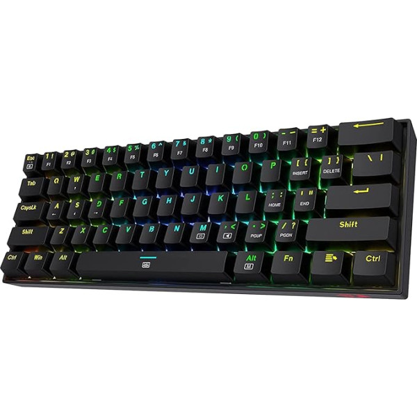 Redragon K630 Dragonborn 60% vadu RGB spēļu tastatūra, 61 taustiņš, kompakta mehāniskā tastatūra ar lineāru sarkanu slēdzi, Pro draiveru atbalsts, melna krāsā