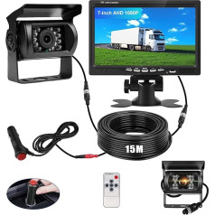 Rückfahrkamera Set mit 7 Zoll Rear View Monitor, IP68 wasserdichte Nachtsicht Auto Backup-Kamera, Kabel Stabilem Signal Rückfahrkamera 12V - 24V mit 15m Kabel für Wohnmobil Van Trucks Bus Trailer