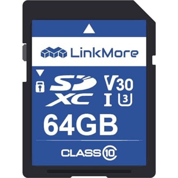 LinkMore SD Card 64GB, XV13 SDXC Memory Card, UHS-I, U1, V30, Memory Card Camera, скорость чтения до 100MB/s, скорость записи до 50MB/s