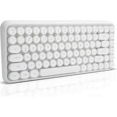 Zunate Wireless Keyboard, 84 Keys Retro Round Keycap Gaming Office Bluetooth Keyboard Retro Typewriter Ergonomic Typewriter Keyboard for Gaming and Office (Ivory White)