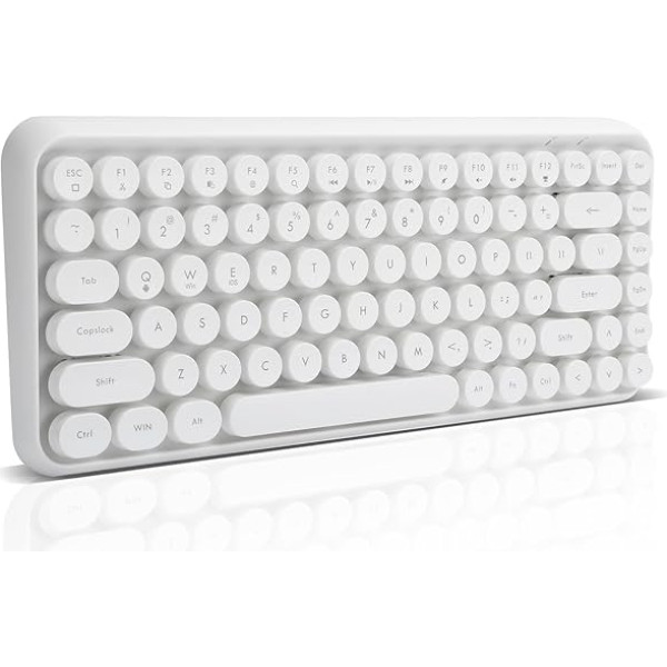 Zunate bezvadu tastatūra, 84 taustiņi, 84 taustiņi, retro apaļais taustiņš, spēļu Bluetooth tastatūra, spēļu un biroja ergonomiskā rakstāmmašīnas tastatūra (ziloņkaula baltā krāsā)