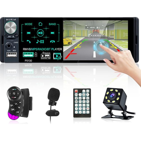 Hikity RDS Auto radio 1 DIN Bluetooth brīvroku komplekts 4,1 collu ekrāns ar skārienjūtīgu displeju ar FM AM USB AUX TF MP5 Android/iOS autoradio atpakaļgaitas kameras mikrofons