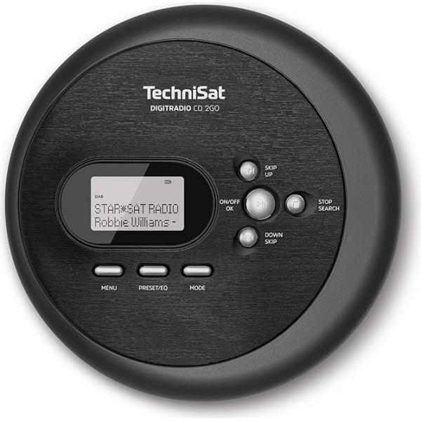 TechniSat DIGITRADIO CD 2GO portatīvais CD atskaņotājs (Discman, MP3 ar atsākšanas funkciju, ASP, austiņu ligzda, integrēta antena austiņās, DAB+/FM uztveršana, ekvalaizeris, iecienītāko objektu atmiņa) melns