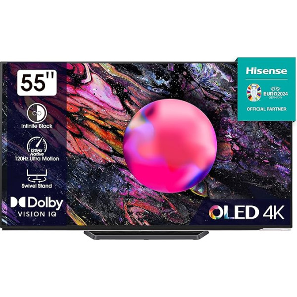 Hisense 55A85K 139 cm (55 collu) televizors, OLED, 4K, HDR, Dolby Vision IQ & Atmos, IMAX Enhanced, Filmu režīmā, 120 Hz, Apple AirPlay, Iebūvēta Alexa, Game Mode Pro, DTS Virtual X, antracīts [2023]