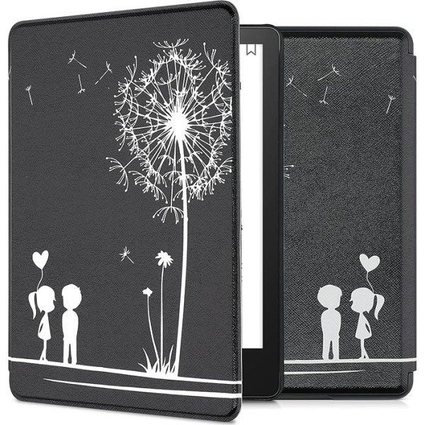 kwmobile Klapphülle kompatibel mit Amazon Kindle Paperwhite 11. Generation 2021 Hülle - eReader Case - Pusteblume Love Weiß Schwarz