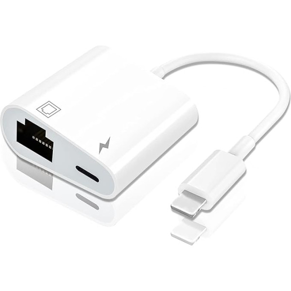 ARCELI Lightning to Ethernet adapteris, 2 in 1 RJ45 Ethernet LAN tīkla adapteris ar uzlādes portu, saderīgs ar iPhone/iPad/iPod, Plug and Play, atbalsta 100Mbps Ethernet tīklu