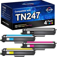 Uniwork TN-243CMYK TN247 Toneris saderīgs ar Brother TN-247BK MFC-L3750CDW DCP-L3550CDW HL-L3210CW HL-L3230CW HL-L3270CDW MFC-L3770CDW MFC-L3710CDW (melns, ciāns, dzeltens, purpursarkans)