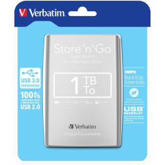 Verbatim 53071 Store 'n' Go SuperSpeed I 1 TB I Silber I Ārējā Festplatte I USB 3 I Festplatte extern I für Windows & Mac OS X & Linux I traģiskā Festplatte I USB Festplatte I Cietais disks