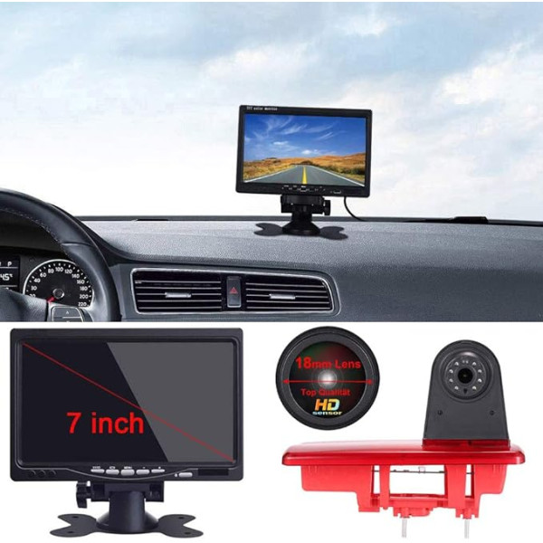 18 mm objektīvs Augstākās kvalitātes atpakaļgaitas kamera + 7 collu TFT LCD ekrāns Auto monitora bremžu gaisma Auto jumta atpakaļgaitas kamera Fiat Talento Nissan NV300 Renault Trafic III Primastar Opel / Vauchall Vivaro