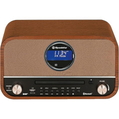 Roadstar DAB Nostalgia retro radio ar Bluetooth un CD/MP3 atskaņotāju koka korpusā ar modinātāja funkciju (USB, AUX-In, RDS), 15 W RMS, brūns