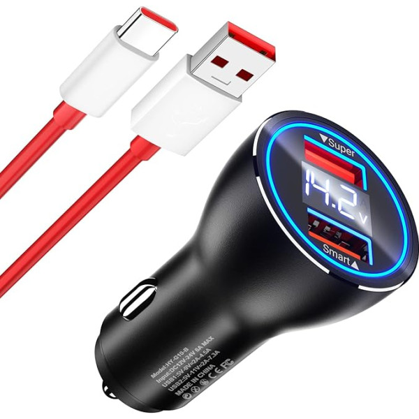 Cigarešu aizdedzinātāja USB lādētājs 80 W OnePlus Supervooc Charge, USB auto lādētājs ar USB C tipa lādēšanas kabeli Auto lādētājs Oneplus 11 North 2T 10 Pro 9 Pro North CE 2 North 2 North 2 OPPO