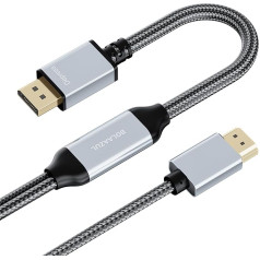 BolAAAZUL HDMI uz DisplayPort adaptera kabelis 4K/60Hz, HDMI 2.0 uz DisplayPort 1.2 monitora 2M kabelis ar USB barošanu, HDMI vīrišķā ievade uz DP vīrišķo izeju Xbox X sērijas, PS5, PS4 Pro ierīcēm