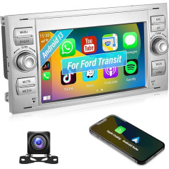 Android Dual Din GPS autoradio Ford Transit Fiesta Galaxy Fusion Kuga C-Max S-Max ar Carplay Android Car, 7 collu HD radio ar skārienjūtīgo ekrānu un Mirrorlink BT WiFi GPS FM/RDS EQ SWC + atpakaļgaitas kamera