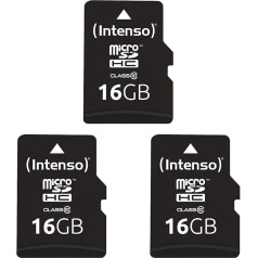 Intenso microSDHC 16GB 10. klases atmiņas karte ar SD adapteri, melna (3 gab.)