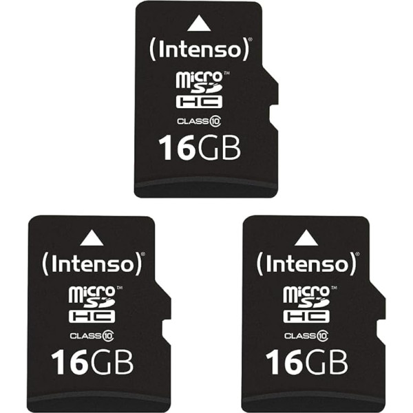 Карта памяти Intenso microSDHC 16GB Class 10 с адаптером SD черная (в упаковке 3)