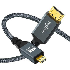 Twozoh Micro HDMI to HDMI Cable 5 m, High Speed HDMI to Micro HDMI Braided Cord Support 3D 4K/60Hz 1080p