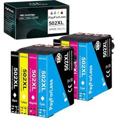 PayForLess 502XL spausdintuvo kasetės, suderinamos su Epson 502 XL kasetėmis, skirtomis Epson Workforce WF-2860 WF-2865 WF-2880 Expression Home XP-5100 XP-5105 XP-5150 XP5100 XP5105 (8 vnt.)