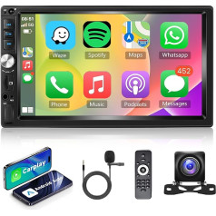 Auto radio 2 DIN ar Apple Carplay Android Bluetooth brīvroku komplekts 7 collu skārienjūtīgais ekrāns Auto radio ar spoguļa saiti Bluetooth FM radio USB/AUX/TF Stūres kontrole Kameras atpakaļgaitas mikrofons