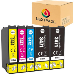 Nextpage 34XL tintes kasetnes, kas paredzētas Epson 34XL printeru kasetnēm, kas saderīgas ar Epson Workforce Pro WF-3725DWF WF-3720DWF WF3725DWF WF3720DWF WF3725 WF3725 WF3720 (2 melnas, 1 melns, 1 magenta, 1 dzeltens)