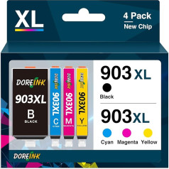 DOREINK 903XL Multipack saderīgs ar HP 903XL 903 XL printeru kasetnēm HP Officejet 6950 printeru kasetnēm HP Officejet Pro 6970 6960 kasetnēm (903XL Black Cyan Magenta Yellow, iepakojums no