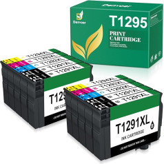 Denvoer T1295 Multipack saderīgas tintes kasetnes Epson T1291 T1292 T1292 T1293 T1294 priekš Epson WF 3520 Stylus SX435W SX235W Stylus Office BX535WD BX305FW (4 melnas 2Cyan 2Magenta 2Yellow, 10-Pack)