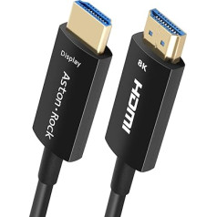 8K optiskās šķiedras HDMI kabelis 30 pēdu garš HDMI kabelis 2.1 48 Gbps joslas platums Atbalsta HDR HDCP2.3 eARC 8K60Hz 4K 120Hz Saderīgs ar PS5, LG C9, RTX 3090/80, Xbox Series, iebūvēts sienā CL3 Rated