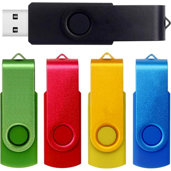 USB zibatmiņas 64 GB USB 2.0, 5 gabalu komplekts TATMOHIK USB atmiņas karte 64 GB, 5 gabali USB zibatmiņas diskdziņš Multi-Colour Memory Stick Rotating Clip Metal Data Stick Pendrive ar silikona vāciņu, 5 gabalu komplekts