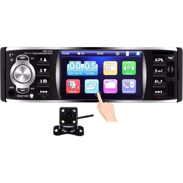 GOFORJUMP Auto radio atskaņotājs Auto radio 1 DIN 12 V 4,1 collu skārienjūtīgais ekrāns Auto audio spoguļa saite RDS Bluetooth atpakaļgaitas kamera Auto radio