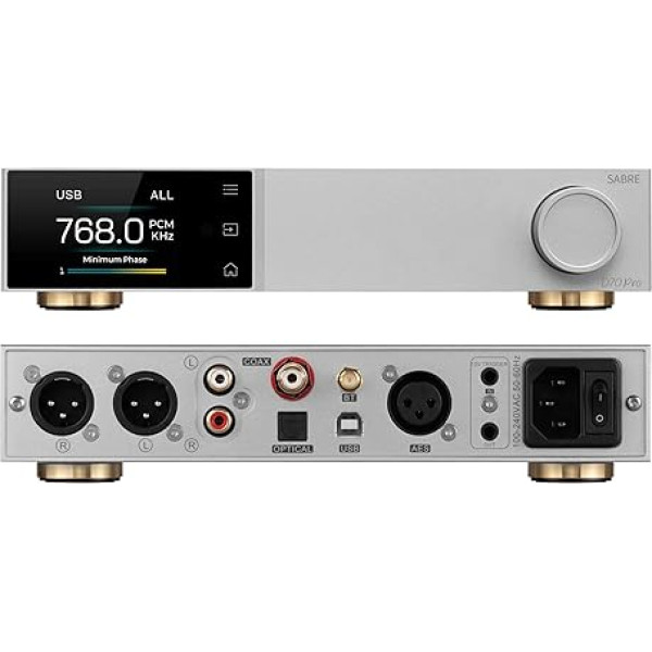 TOPPING D70PRO Sabre DAC ES9039SPRO XU316 Bluetooth 5.1 LDAC Aurora Ul krāsu displejs RCA un XLR izejas HiFi dekoders ar tālvadības pulti Sudraba krāsā