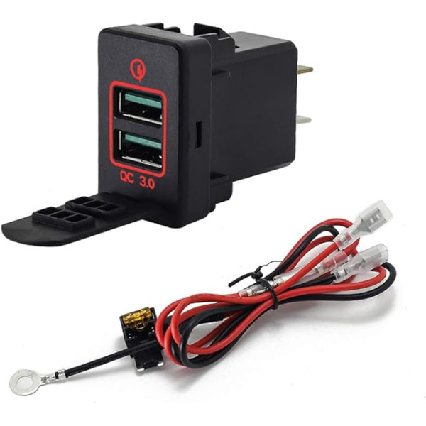 USB auto ligzda, Asudaro Dual USB ligzda lādētājs 12V-24V Auto lādētājs Ātrā uzlāde USB instalācijas ligzda Strāvas padeves ligzda ar kabeli F20 mobilajam telefonam, sarkana/zaļa/zila gaisma, sarkana, sarkana