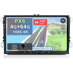 YUNTX PX6 + IPS Android 12 autoradio saderīgs ar VW Passat/Golf/Skoda/Sēdeklis [4G + 64G] - 2 DIN GPS - Bezmaksas atpakaļgaitas kamera - Atbalsta DAB/ stūres vadības ierīci/4G/WiFi/Bluetooth 5.0/Mirrorlink