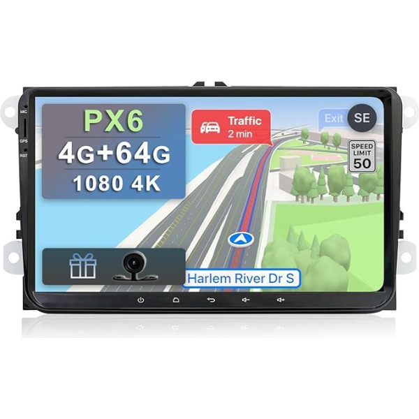 YUNTX PX6 + IPS Android 12 autoradio saderīgs ar VW Passat/Golf/Skoda/Sēdeklis [4G + 64G] - 2 DIN GPS - Bezmaksas atpakaļgaitas kamera - Atbalsta DAB/ stūres vadības ierīci/4G/WiFi/Bluetooth 5.0/Mirrorlink