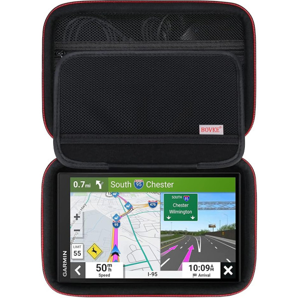 BOVKE cietais satelītnavigācijas iekārtas futrālis 6-7 collu Tomtom GPS GO, Garmin Camper 795/780/DriveSmart 65/76/61/dēzl LGV 710/700 navigācijas ierīcei, papildus vieta auto lādētājam, lādēšanas kabelis, melns