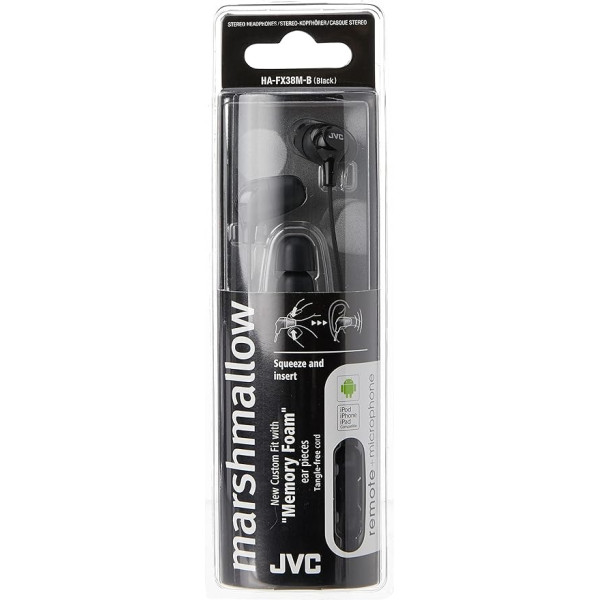 JVC HA-FX38M-B-E In-Ear-Kopfhörer mit 1-Tasten-Fernbedienung und Mikrofon schwarz