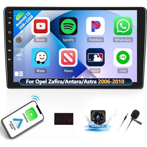 Android 13 Auto radio Opel Zafira/Antara/Astra 2006-2010 ar Carplay Bezvadu Android auto, 9 collu displejs ar GPS navigāciju Bluetooth WiFi FM/RDS radio Mirrorlink Dual USB + AHD aizmugures skata kamera