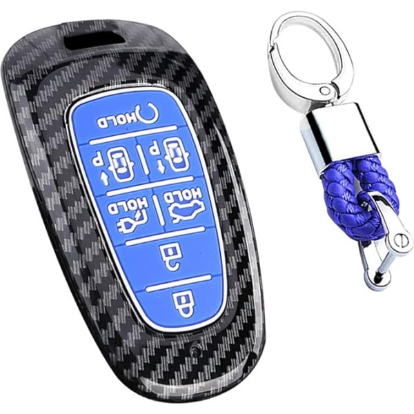 KUNIO Atslēgu futrālis piemērots Hyundai IONIQ 5 Electric Key Case Sonata Santa FE Tucson 2022 2021 2023 Aizsargājošs ABS atslēgu futrālis Auto atslēgu futrālis Key Ring 7 pogas Blue