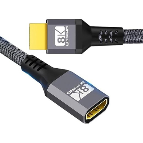 xiwai HDMI 2.1 pagarinājuma kabelis no vīrieša uz sievieti Ultra HD 8K 60Hz 4K 120Hz 48GB ar audio 3D HDMI kabelis melns 1,5m