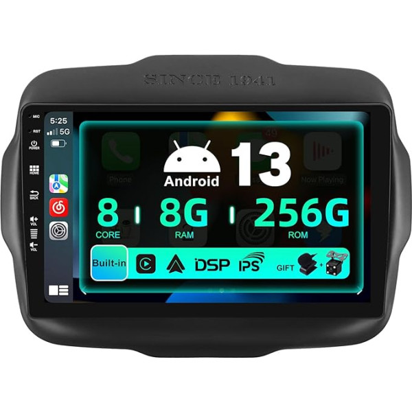 SXAUTO ¦ 8G+256G ¦ Android 12 IPS auto radio Jeep Renegade (2015-2018) - Iebūvēts Carplay/Android Car/DSP - LED kamera + MIC - DAB stūres vadības stūres vadība Fast Boot 360-CAM WiFi - 2 DIN 10,1 collu