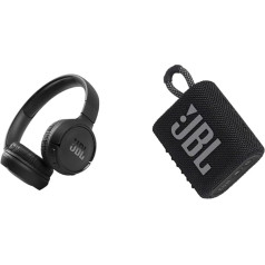 JBL Tune 510BT - Bluetooth austiņas uz ausīm melnā krāsā - salokāmas austiņas ar brīvroku funkciju un GO 3 nelielu Bluetooth lodziņu melnā krāsā - pārnēsājams skaļrunis ceļošanai (1 gabala iepakojums)