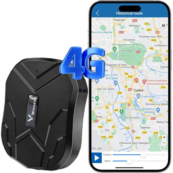 Winnes GPS Tracker 4G GPS Tracker Car 5000 mAh (līdz 90 dienām gaidīšanas režīmā) GPS raidītājs ar bezmaksas App/PC platformas tiešraidi automašīnai, motociklam, taksometram