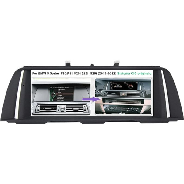 Android auto radio ar ekrānu BMW 5. sērijas F10/F11 520i 525i 528i 2011-2017 10,25 collu 1920X720P skārienjūtīgais ekrāns GPS CarAutoPlay auto navigators multivides radio Bluetooth zvani (oriģinālā CIC sistēma)